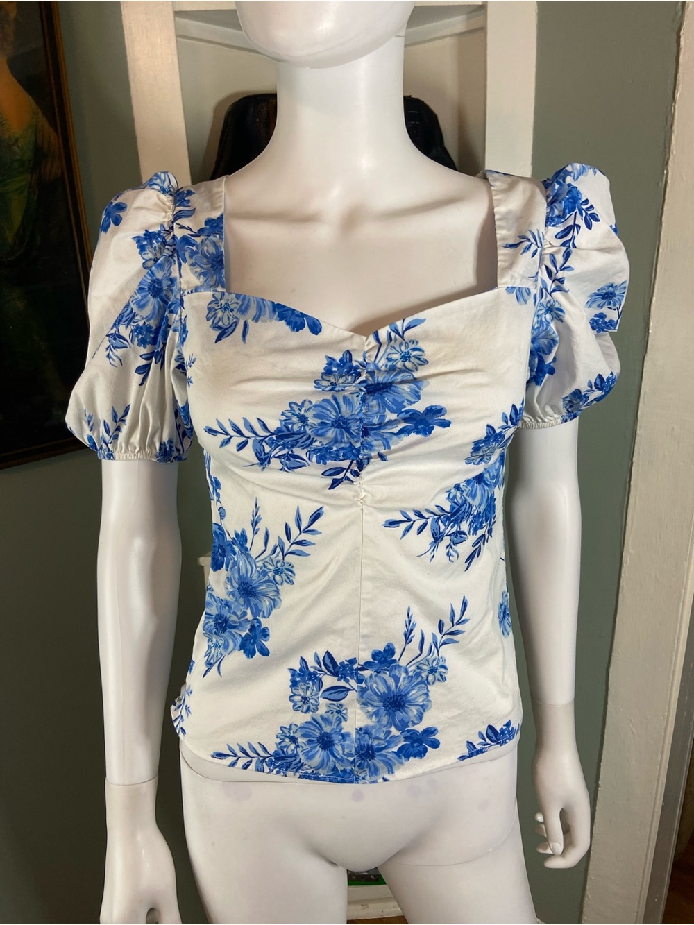 Rachel Zoe Floral Puff Sleeves Top Blouse Shirt Romantic Cottagecore XSmall XS